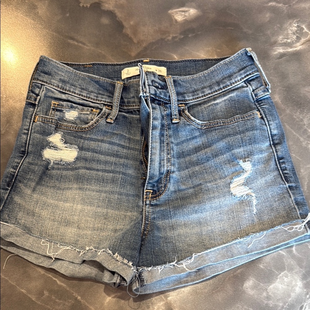 Abercrombie & Fitch Blue Jean Shorts High-Waisted Distressed